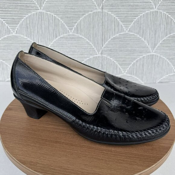 SAS Sonya Womens Black Patent‎ Leather Comfort loafer Heels Size 8 M VGUC - Picture 1 of 7
